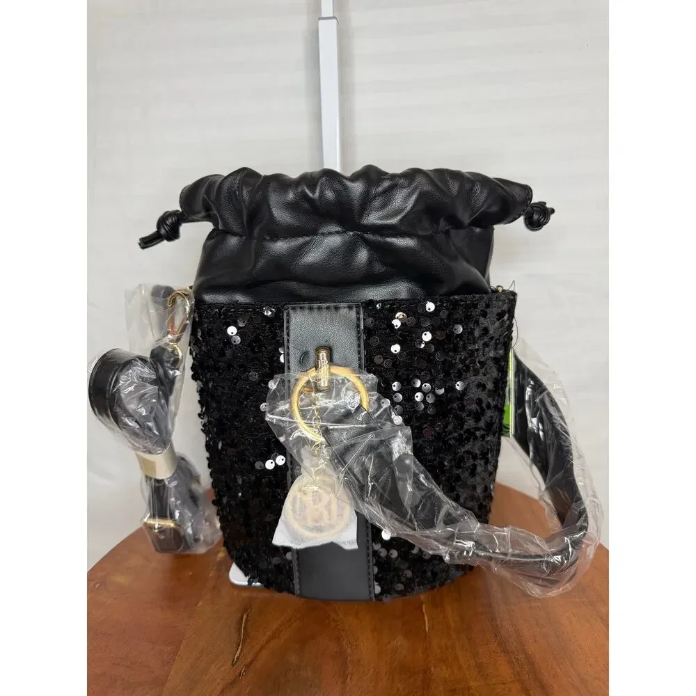 Badgley Mischka Black Sequin Bucket Bag NWT Crossbody MSRP $159